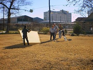Setting up outside for Steel Mill shot.